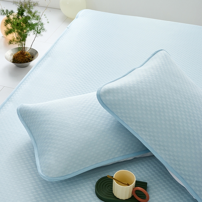 91家纺网 家纺一手货源 找家纺 LADYCOCO可可家居 2026新款冰皮小提花三明治凉席三件套 席子-空镜-蓝