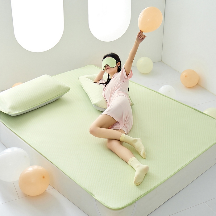 LADYCOCO可可家居 2026新款冰皮小提花三明治凉席三件套 席子-空镜-绿