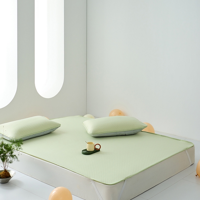 91家纺网 家纺一手货源 找家纺 LADYCOCO可可家居 2026新款冰皮小提花三明治凉席三件套 席子-空镜-绿