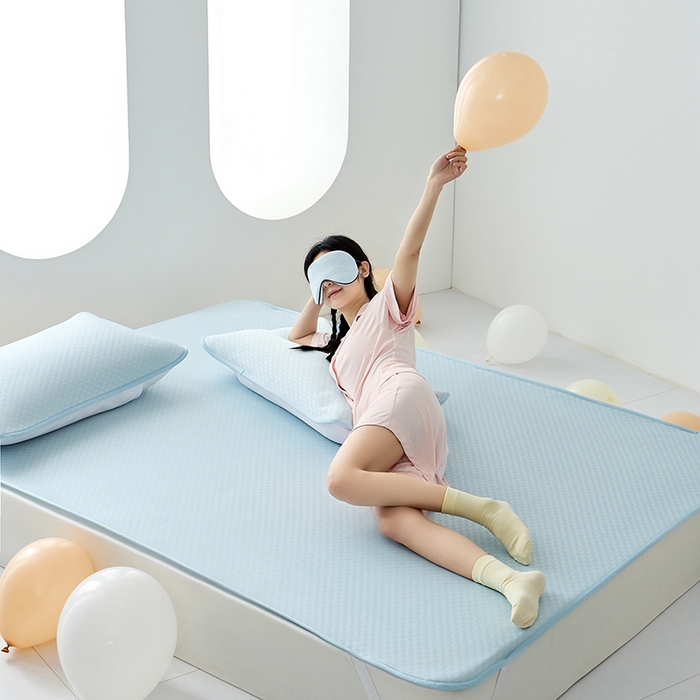 LADYCOCO可可家居 2026新款冰皮小提花三明治凉席三件套 席子-空镜-蓝