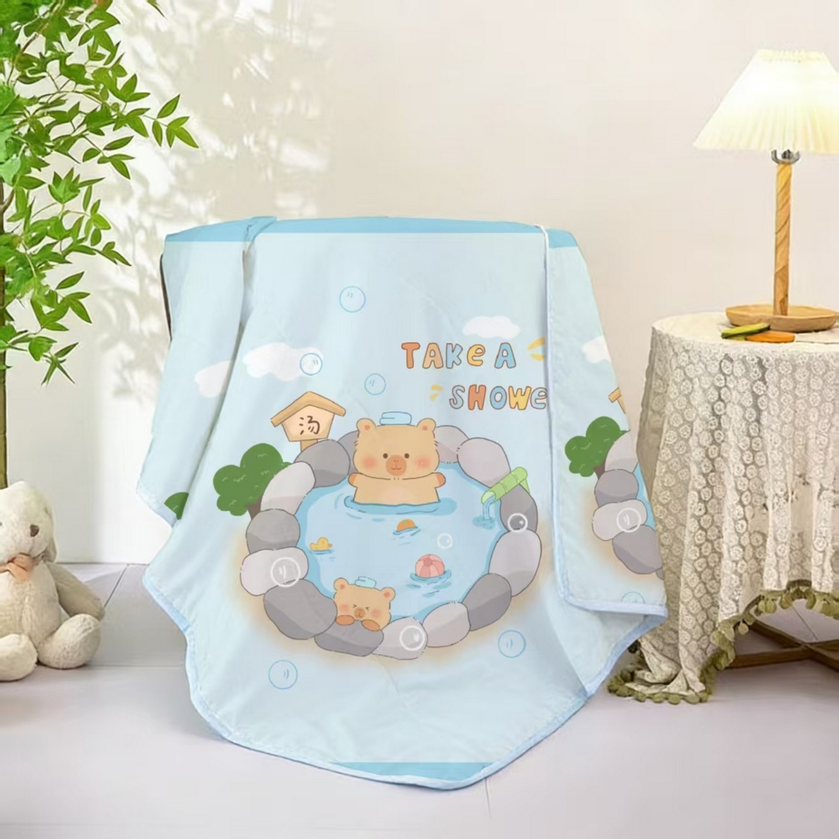 91家纺网 家纺一手货源 找家纺 景艺家纺 2026新款儿童夏被夏凉被被子被芯 花园小熊