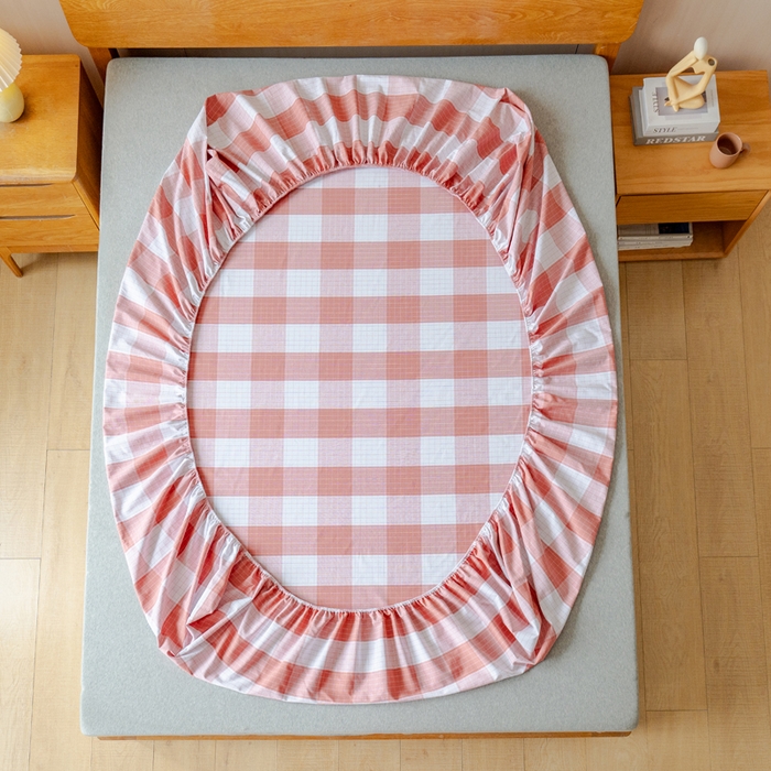 91家纺网 家纺一手货源 找家纺 居美良品 2026新款A类100%全棉色织老粗布床笠床单枕套二三件套 素雅-粉格