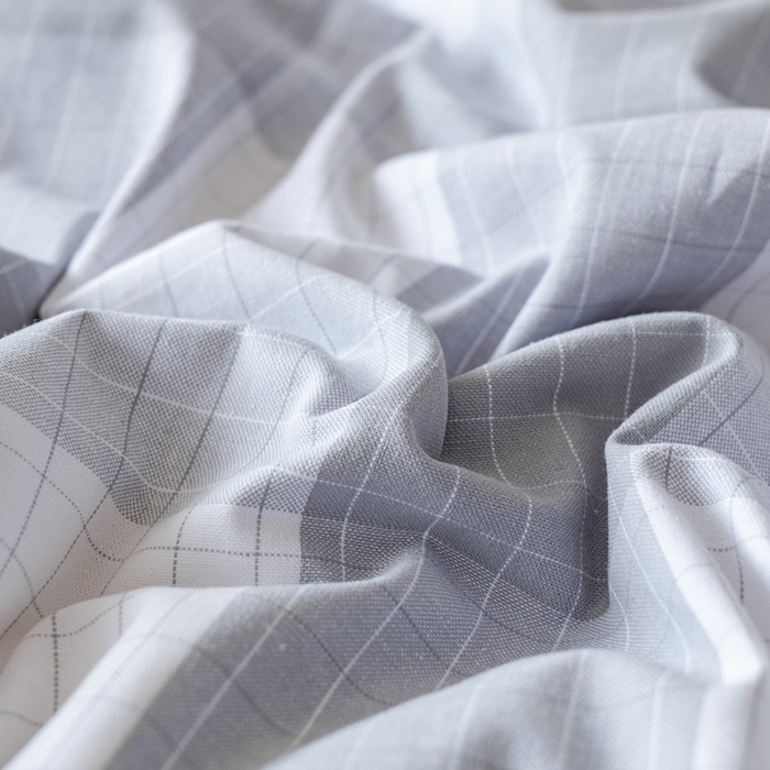 91家纺网 家纺一手货源 找家纺 居美良品 2026新款A类100%全棉色织老粗布床笠床单枕套二三件套 素雅-灰格