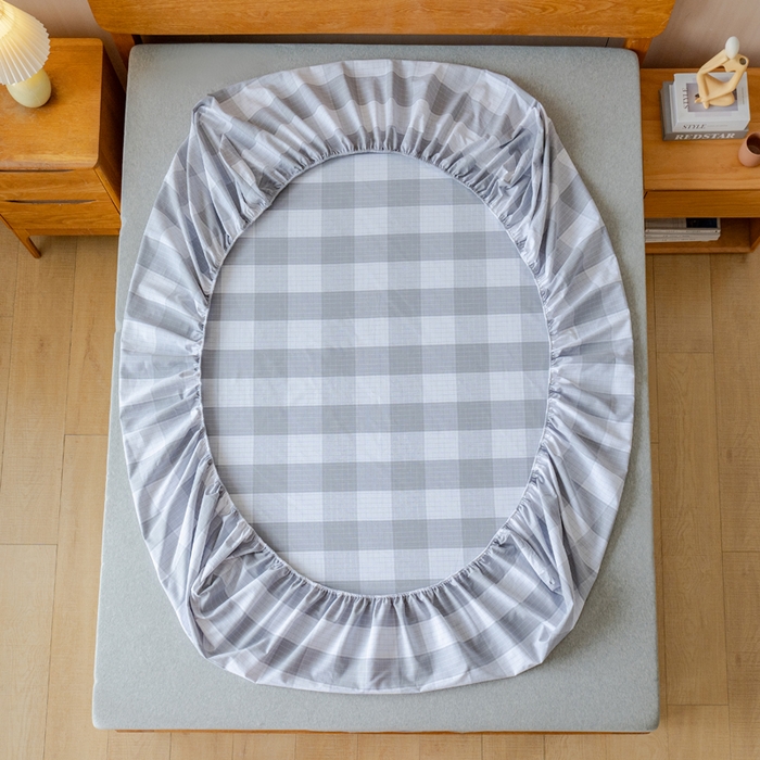 91家纺网 家纺一手货源 找家纺 居美良品 2026新款A类100%全棉色织老粗布床笠床单枕套二三件套 素雅-灰格