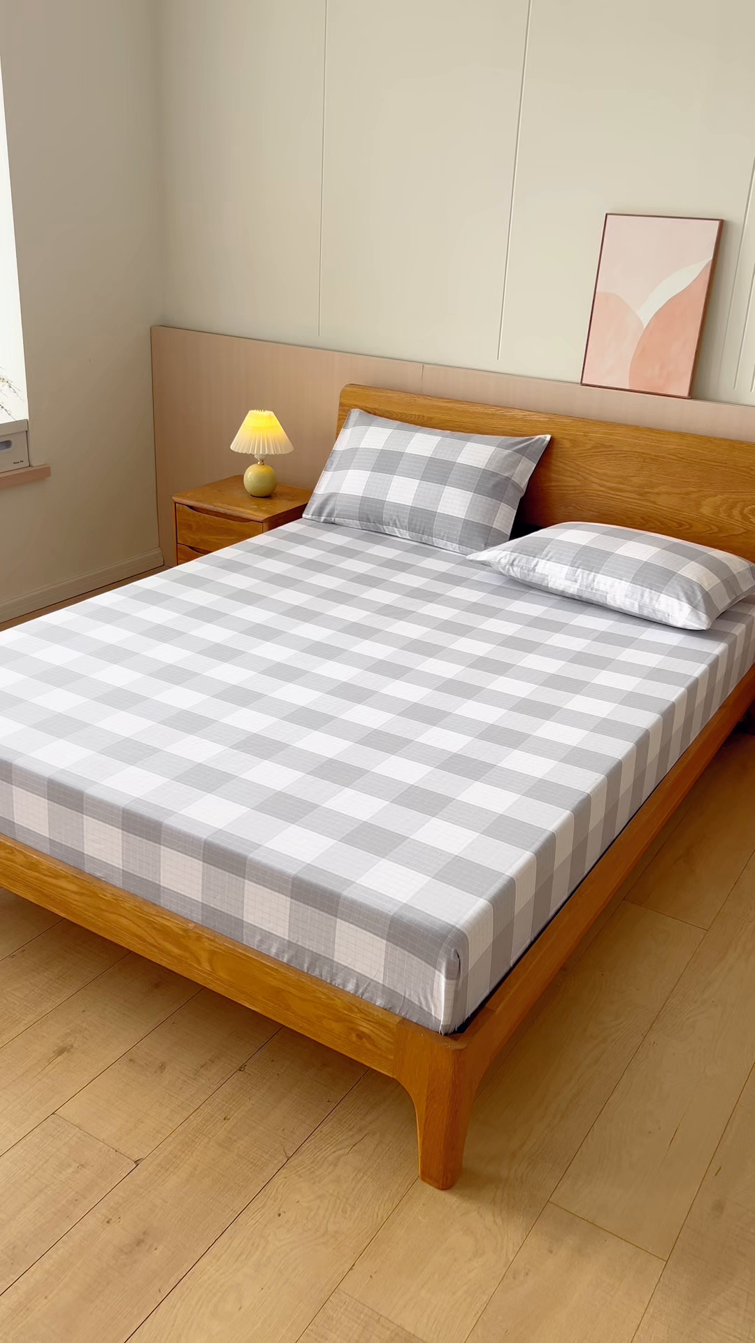 91家纺网 家纺一手货源 找家纺 居美良品 2026新款A类100%全棉色织老粗布床笠床单枕套二三件套 素雅-灰格