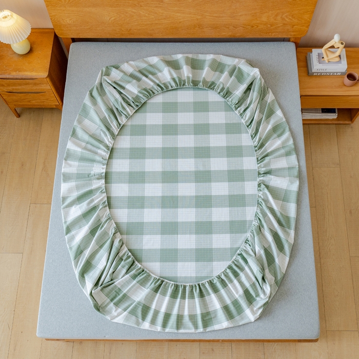 91家纺网 家纺一手货源 找家纺 居美良品 2026新款A类100%全棉色织老粗布床笠床单枕套二三件套 素雅-绿格