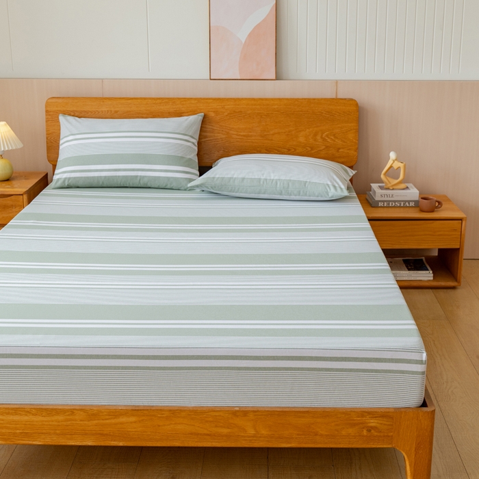 91家纺网 家纺一手货源 找家纺 居美良品 2026新款A类100%全棉色织老粗布床笠床单枕套二三件套 云锦-淡绿