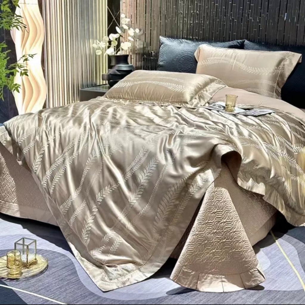 91家纺网 家纺一手货源 找家纺 （总）edra 2026新款真丝天丝轻奢提花床盖款四件套-拉斐尔