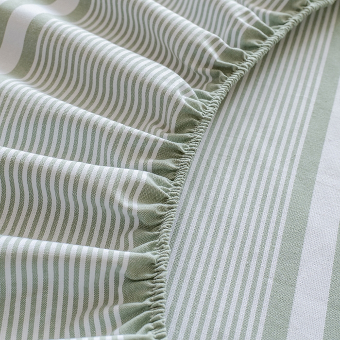 91家纺网 家纺一手货源 找家纺 居美良品 2026新款A类100%全棉色织老粗布床笠床单枕套二三件套 云锦-淡绿