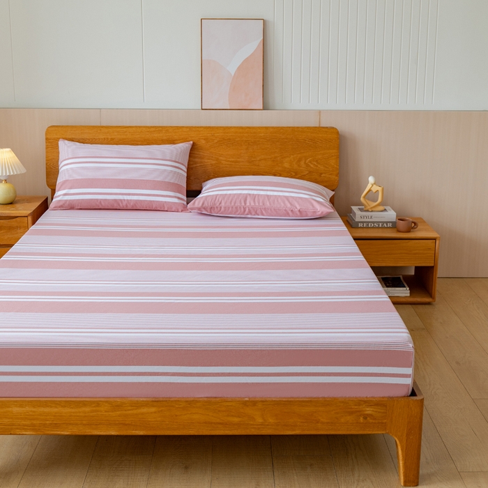 91家纺网 家纺一手货源 找家纺 居美良品 2026新款A类100%全棉色织老粗布床笠床单枕套二三件套 云锦-抹红