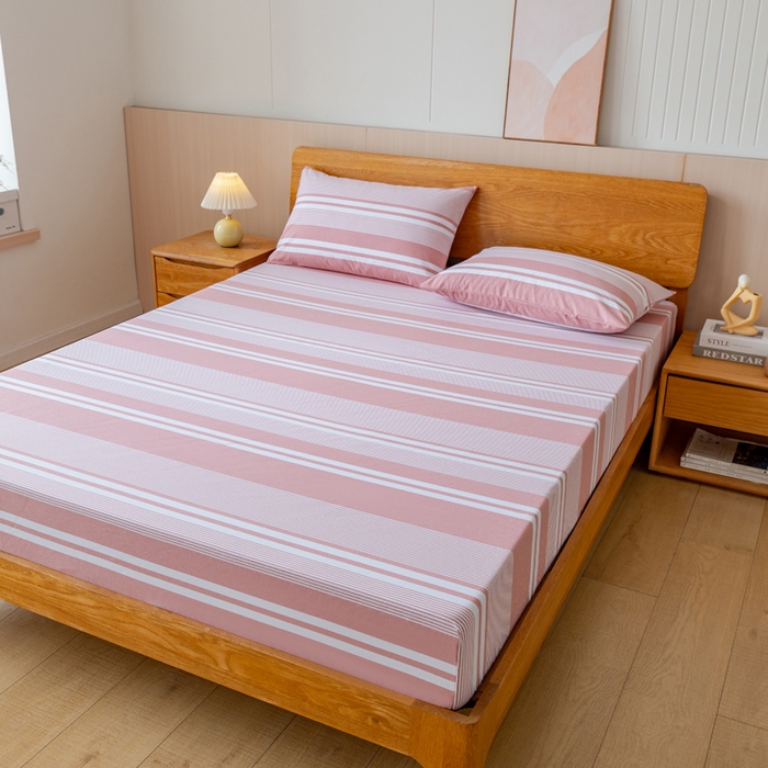 91家纺网 家纺一手货源 找家纺 居美良品 2026新款A类100%全棉色织老粗布床笠床单枕套二三件套 云锦-抹红