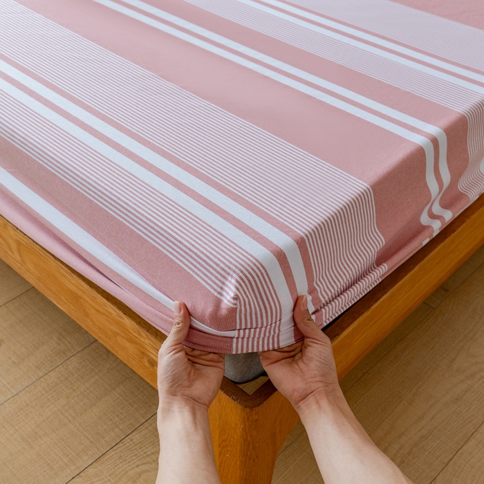 91家纺网 家纺一手货源 找家纺 居美良品 2026新款A类100%全棉色织老粗布床笠床单枕套二三件套 云锦-抹红