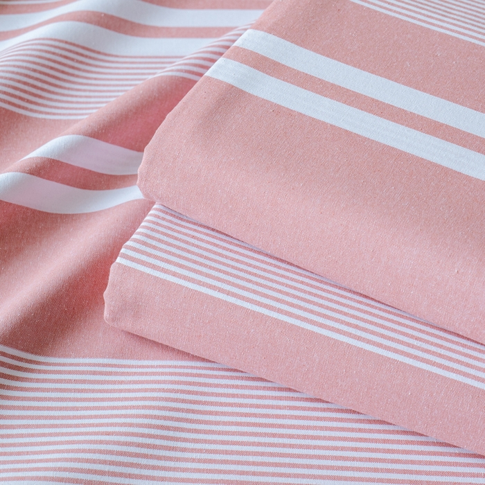 91家纺网 家纺一手货源 找家纺 居美良品 2026新款A类100%全棉色织老粗布床笠床单枕套二三件套 云锦-抹红