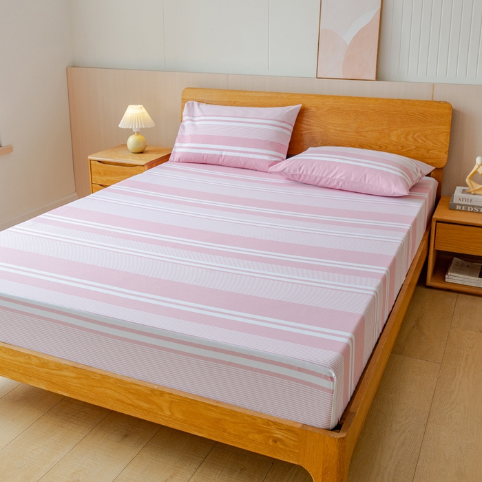 91家纺网 家纺一手货源 找家纺 居美良品 2026新款A类100%全棉色织老粗布床笠床单枕套二三件套 云锦-浅粉