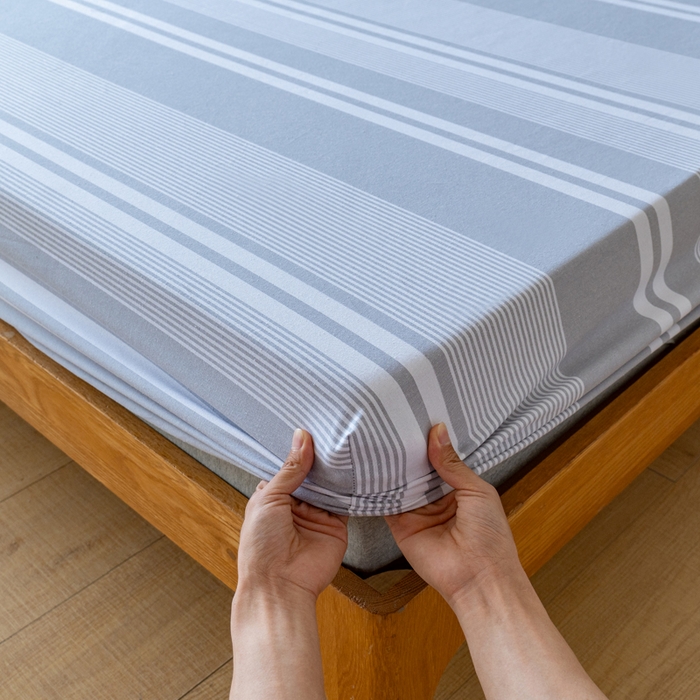 91家纺网 家纺一手货源 找家纺 居美良品 2026新款A类100%全棉色织老粗布床笠床单枕套二三件套 云锦-浅灰