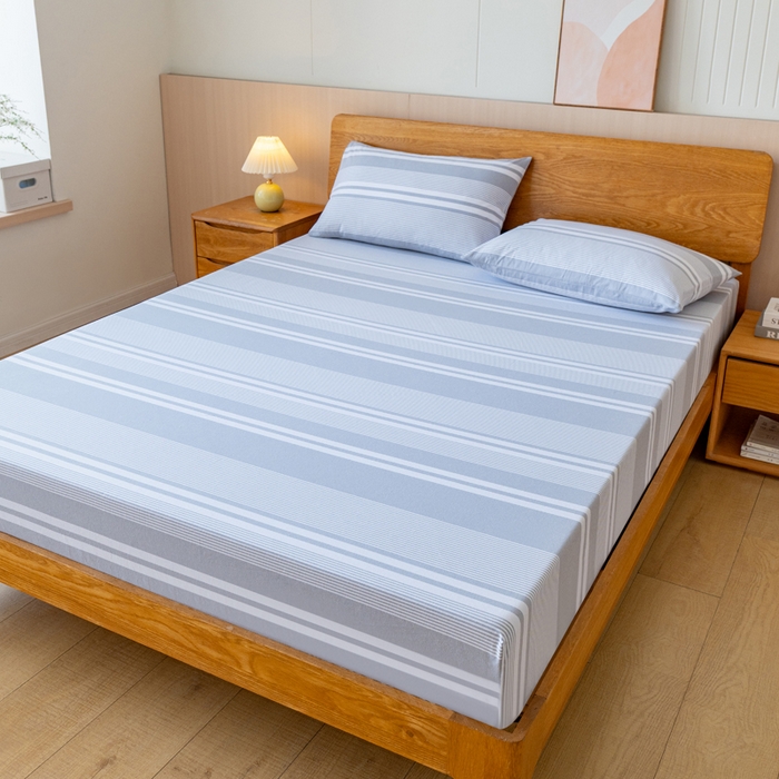 91家纺网 家纺一手货源 找家纺 居美良品 2026新款A类100%全棉色织老粗布床笠床单枕套二三件套 云锦-浅灰