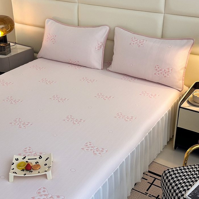 91家纺网 家纺一手货源 找家纺 （总）七里香 2026新款提花冰豆豆床裙款凉席三件套四件套