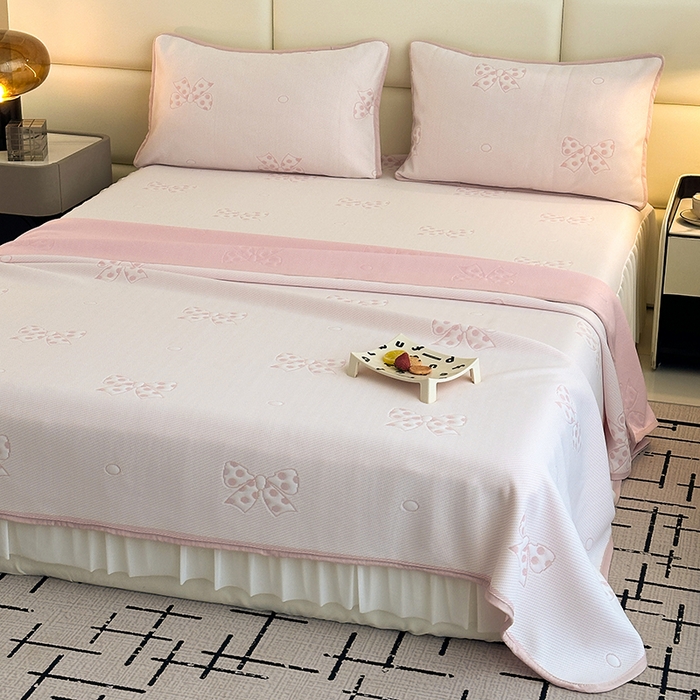 91家纺网 家纺一手货源 找家纺 （总）七里香 2026新款提花冰豆豆床裙款凉席三件套四件套