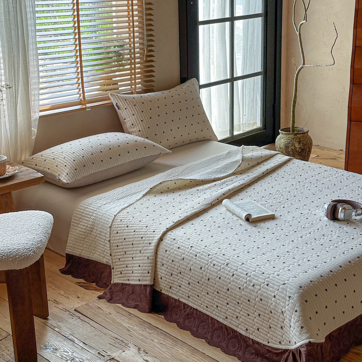 孑寐家纺 2026新款亲肤舒适全棉棉麻单床盖床盖单件 爱心律动