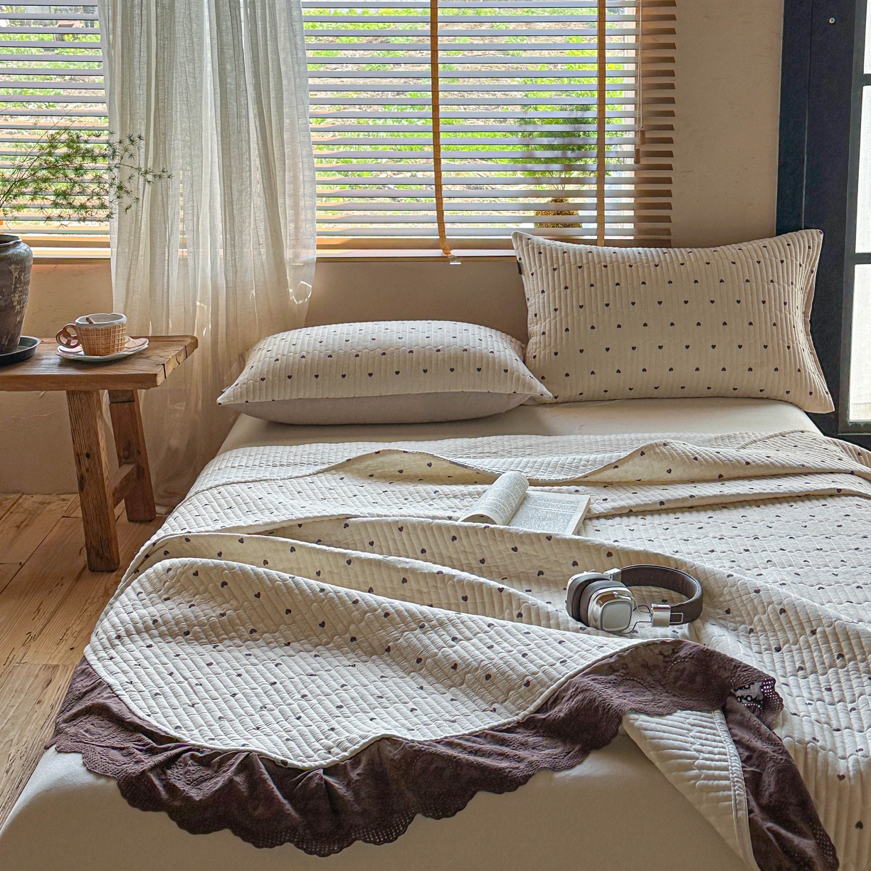 91家纺网 家纺一手货源 找家纺 孑寐家纺 2026新款亲肤舒适全棉棉麻单床盖床盖单件 爱心律动