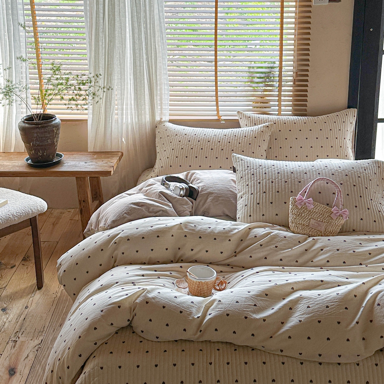 91家纺网 家纺一手货源 找家纺 孑寐家纺 2026新款亲肤舒适全棉棉麻单床盖床盖单件 爱心律动