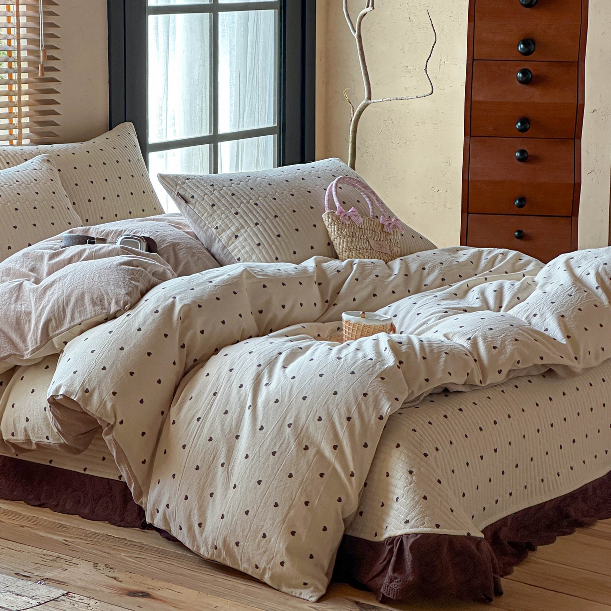 91家纺网 家纺一手货源 找家纺 孑寐家纺 2026新款亲肤舒适全棉棉麻单床盖床盖单件 爱心律动