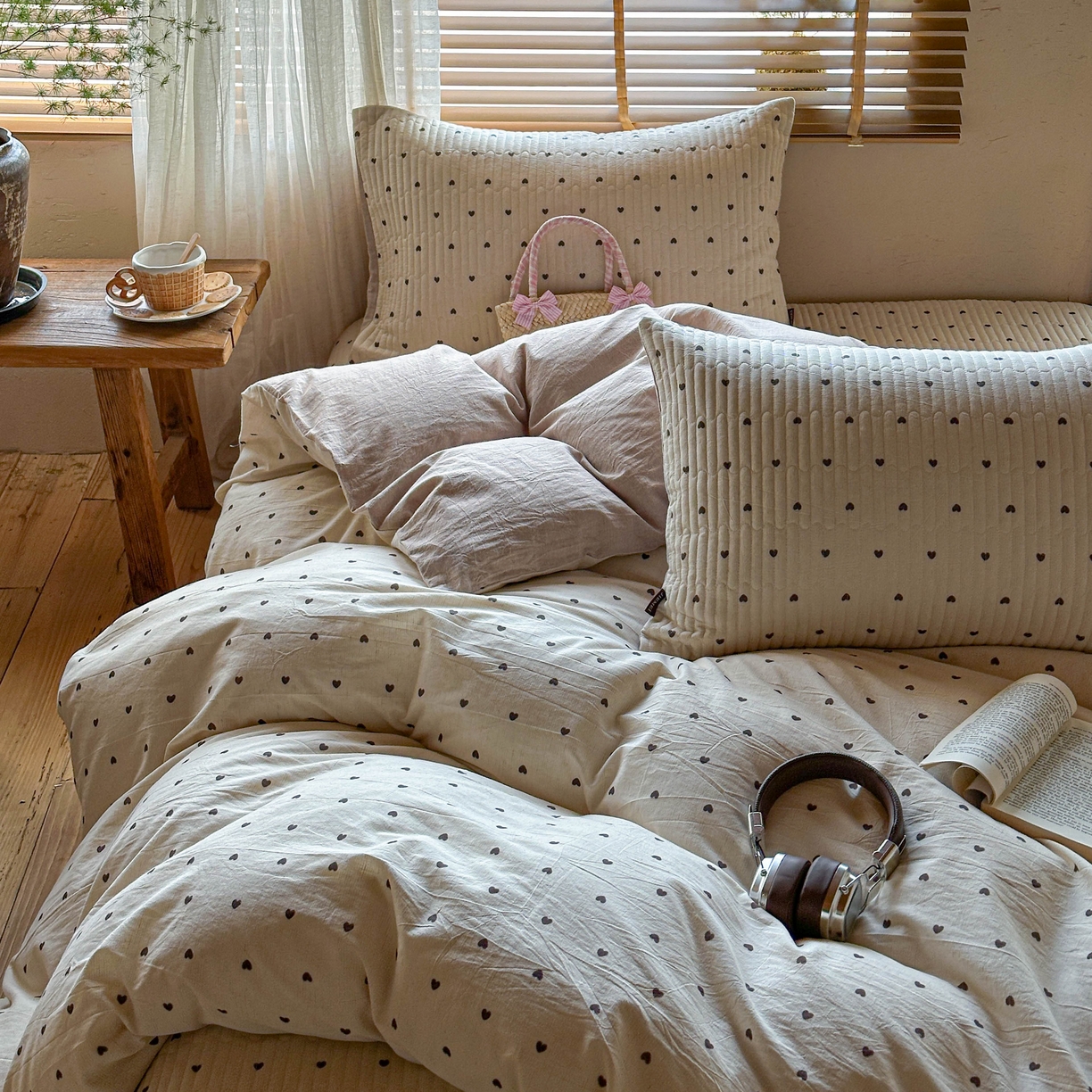 91家纺网 家纺一手货源 找家纺 孑寐家纺 2026新款亲肤舒适全棉棉麻单床盖床盖单件 爱心律动