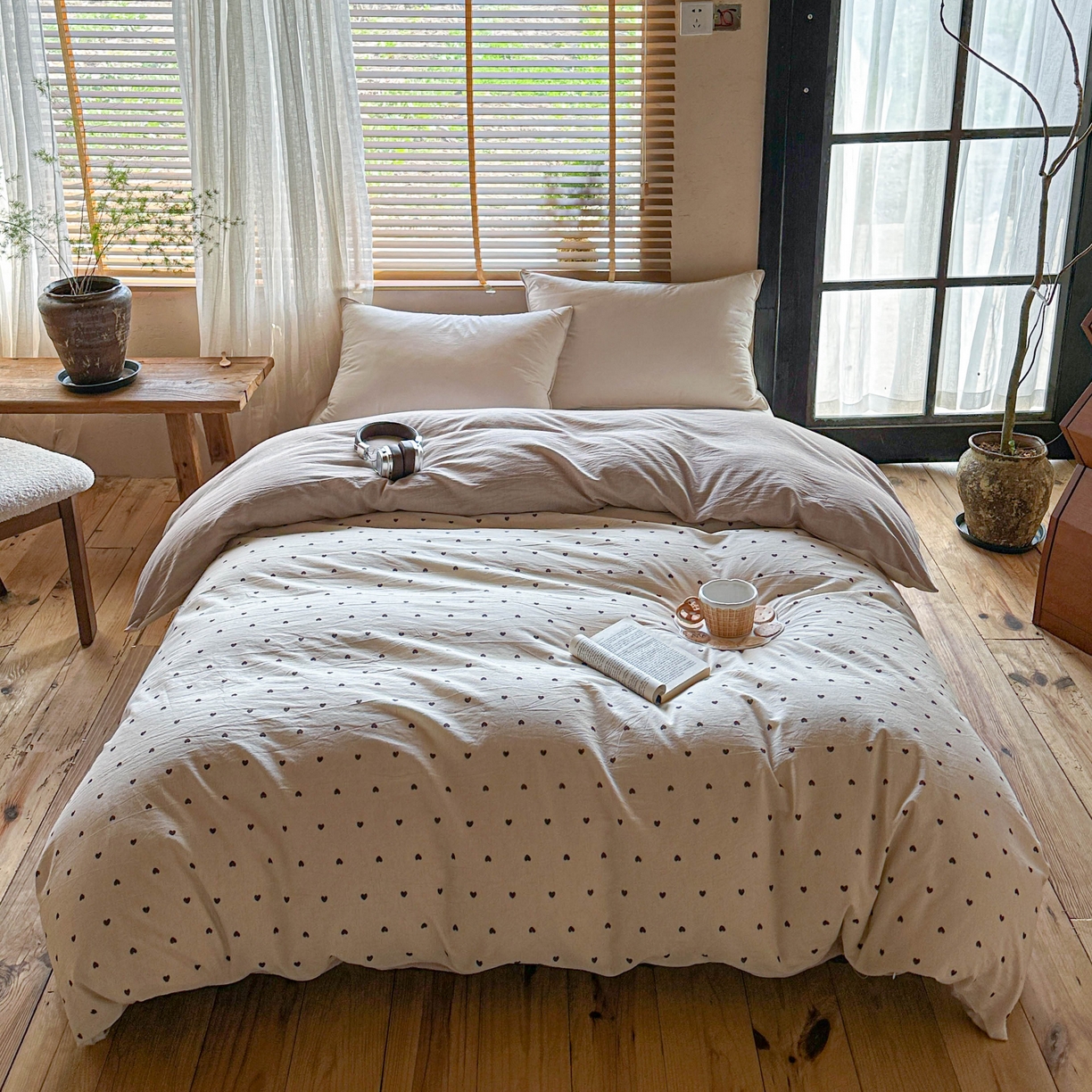 91家纺网 家纺一手货源 找家纺 孑寐家纺 2026新款亲肤舒适全棉棉麻单床盖床盖单件 爱心律动