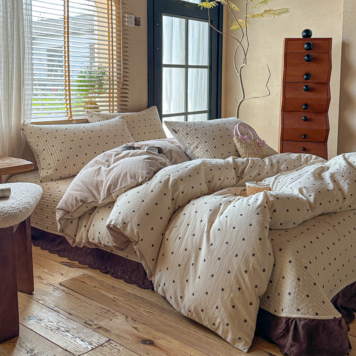 91家纺网 家纺一手货源 找家纺 孑寐家纺 2026新款亲肤舒适全棉棉麻单床盖床盖单件 爱心律动