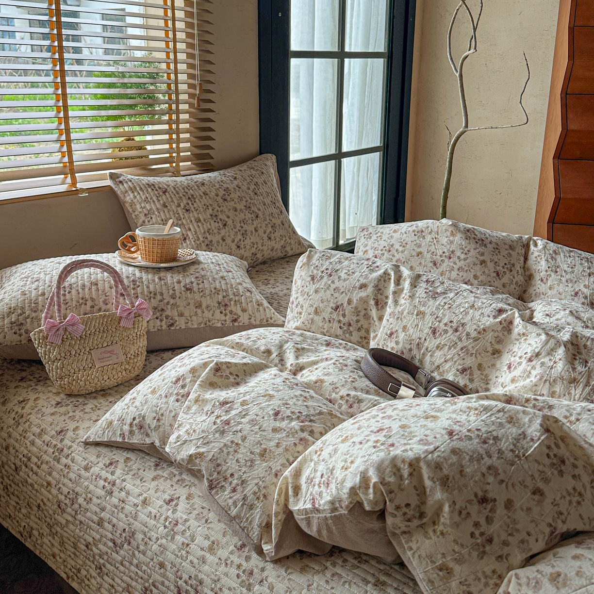 91家纺网 家纺一手货源 找家纺 孑寐家纺 2026新款亲肤舒适全棉棉麻单床盖床盖单件 春日絮语