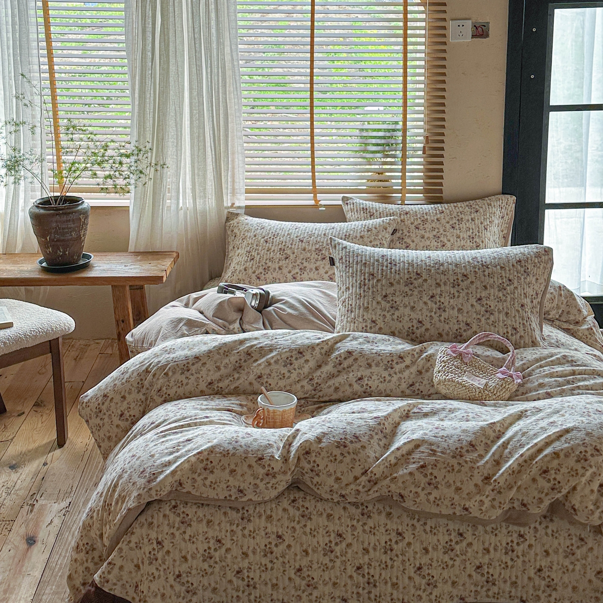 91家纺网 家纺一手货源 找家纺 孑寐家纺 2026新款亲肤舒适全棉棉麻单床盖床盖单件 春日絮语