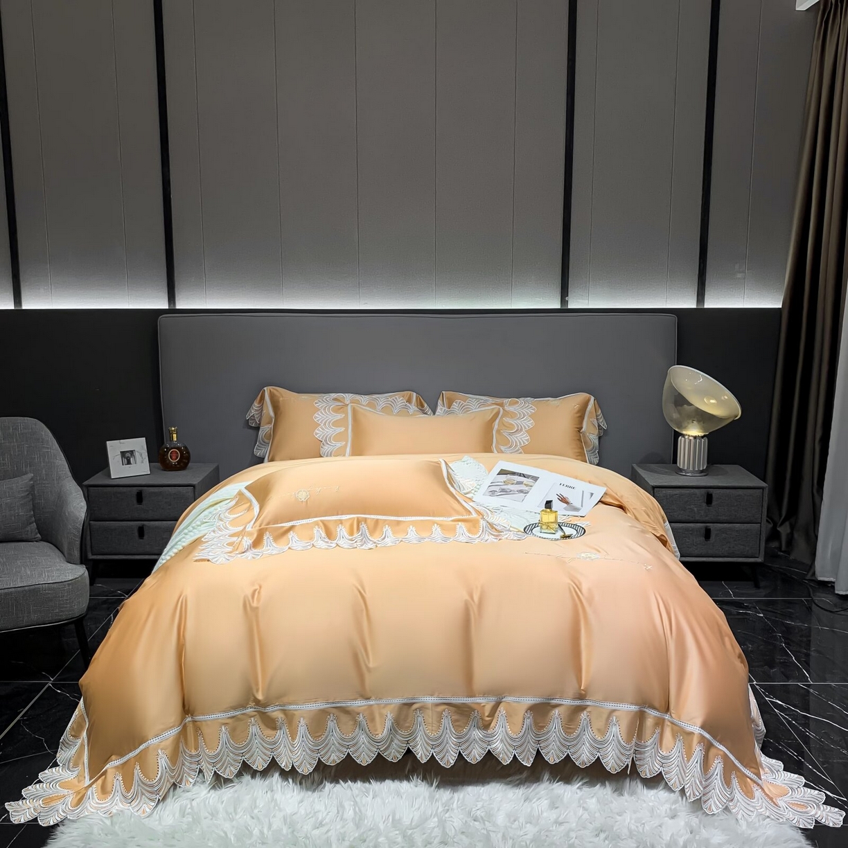 91家纺网 家纺一手货源 找家纺 （总）2026新款纯棉长绒棉轻奢花边床盖款四件套-伊丽莎白