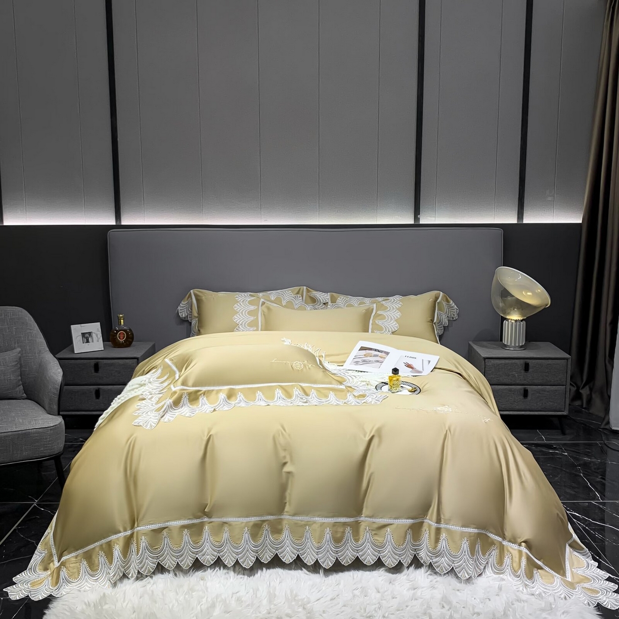 91家纺网 家纺一手货源 找家纺 （总）2026新款纯棉长绒棉轻奢花边床盖款四件套-伊丽莎白