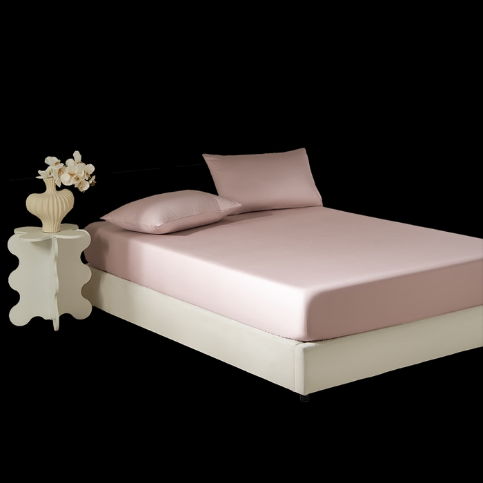 91家纺网 家纺一手货源 找家纺 佳汐蓝家纺 2026春夏新款贡缎长绒棉纯棉单床笠 床笠单件 白桃茶粉