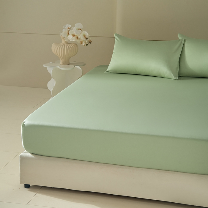 91家纺网 家纺一手货源 找家纺 佳汐蓝家纺 2026春夏新款贡缎长绒棉纯棉单床笠 床笠单件 茶香绿