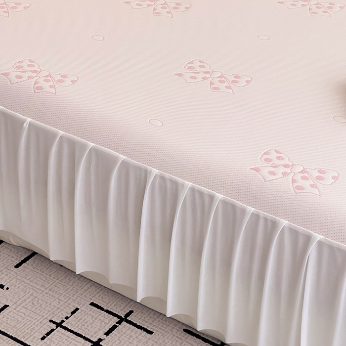 91家纺网 家纺一手货源 找家纺 七里香 2026新款提花冰豆豆床裙款凉席三件套四件套 床裙款蝴蝶结-粉