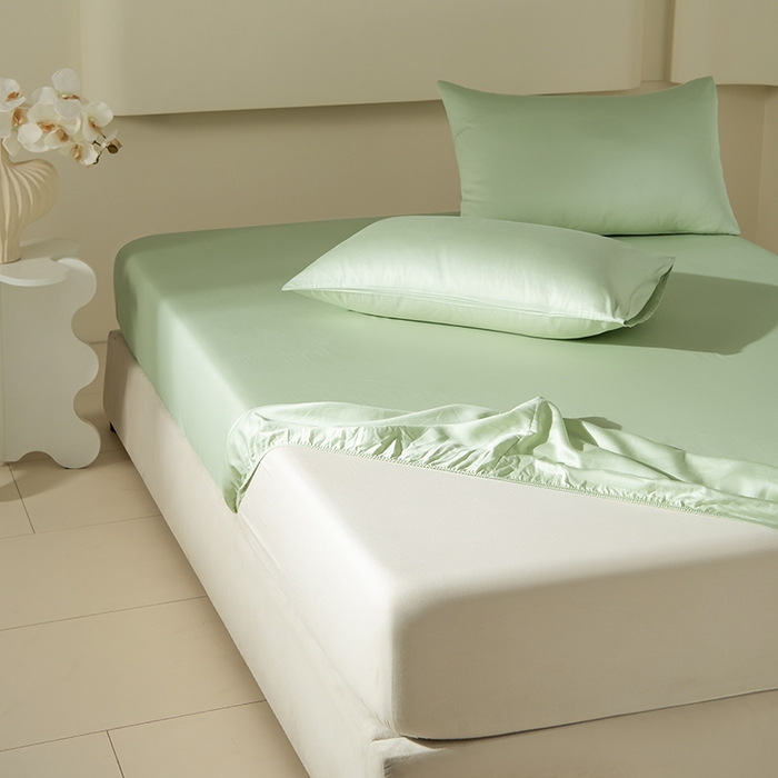 91家纺网 家纺一手货源 找家纺 佳汐蓝家纺 2026春夏新款贡缎长绒棉纯棉单床笠 床笠单件 茶香绿