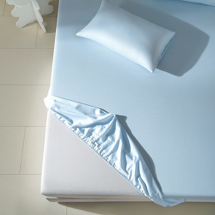 91家纺网 家纺一手货源 找家纺 佳汐蓝家纺 2026春夏新款贡缎长绒棉纯棉单床笠 床笠单件 蒂芙尼蓝