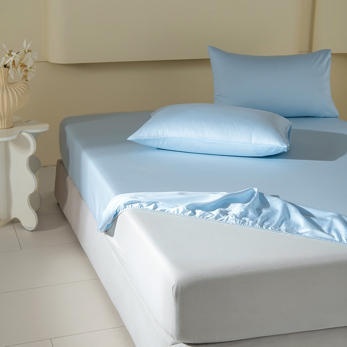 91家纺网 家纺一手货源 找家纺 佳汐蓝家纺 2026春夏新款贡缎长绒棉纯棉单床笠 床笠单件 蒂芙尼蓝