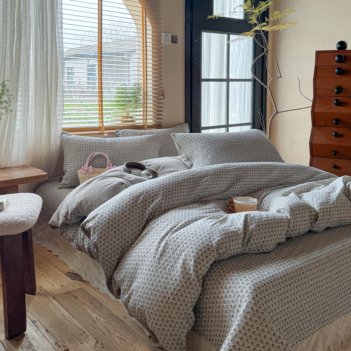 91家纺网 家纺一手货源 找家纺 孑寐家纺 2026新款亲肤舒适全棉棉麻单床盖床盖单件 花里行间