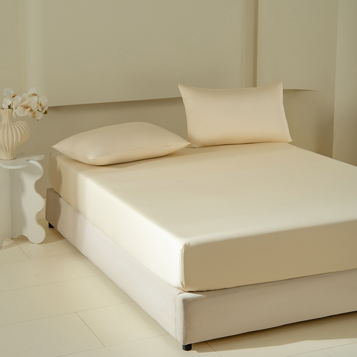 91家纺网 家纺一手货源 找家纺 佳汐蓝家纺 2026春夏新款贡缎长绒棉纯棉单床笠 床笠单件 奶昔白