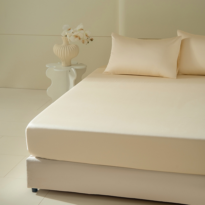 91家纺网 家纺一手货源 找家纺 佳汐蓝家纺 2026春夏新款贡缎长绒棉纯棉单床笠 床笠单件 奶昔白