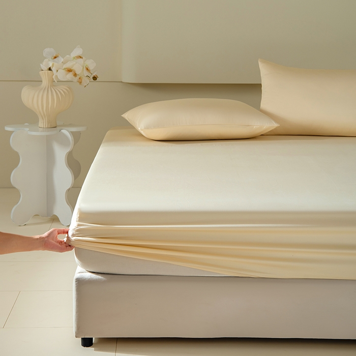 91家纺网 家纺一手货源 找家纺 佳汐蓝家纺 2026春夏新款贡缎长绒棉纯棉单床笠 床笠单件 奶昔白