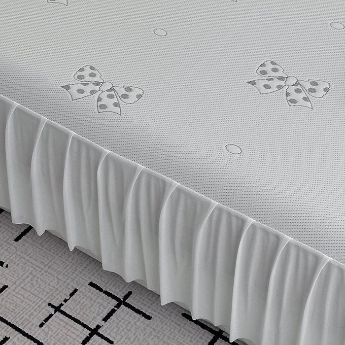 91家纺网 家纺一手货源 找家纺 七里香 2026新款提花冰豆豆床裙款凉席三件套四件套 床裙款蝴蝶结-灰