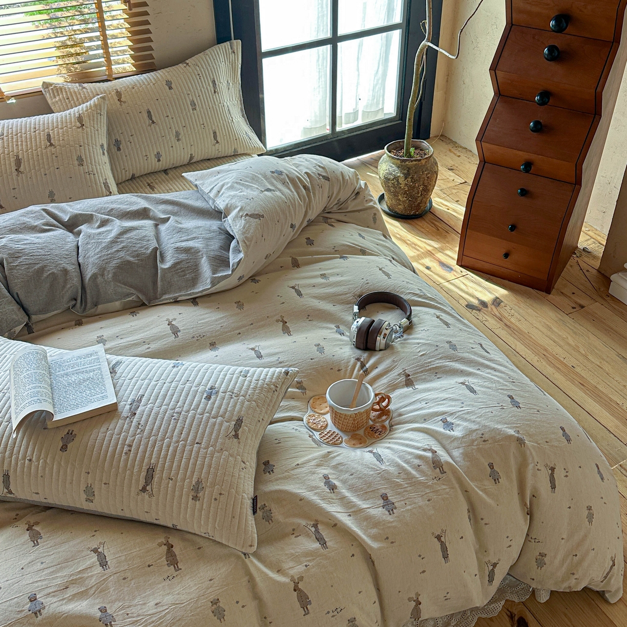 91家纺网 家纺一手货源 找家纺 孑寐家纺 2026新款亲肤舒适全棉棉麻单床盖床盖单件 假日乐园