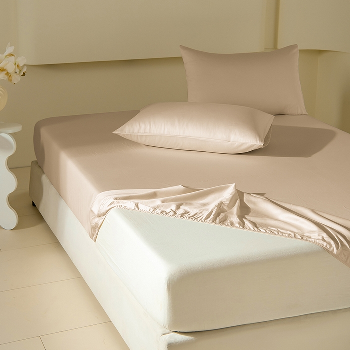 91家纺网 家纺一手货源 找家纺 佳汐蓝家纺 2026春夏新款贡缎长绒棉纯棉单床笠 床笠单件 浅香槟