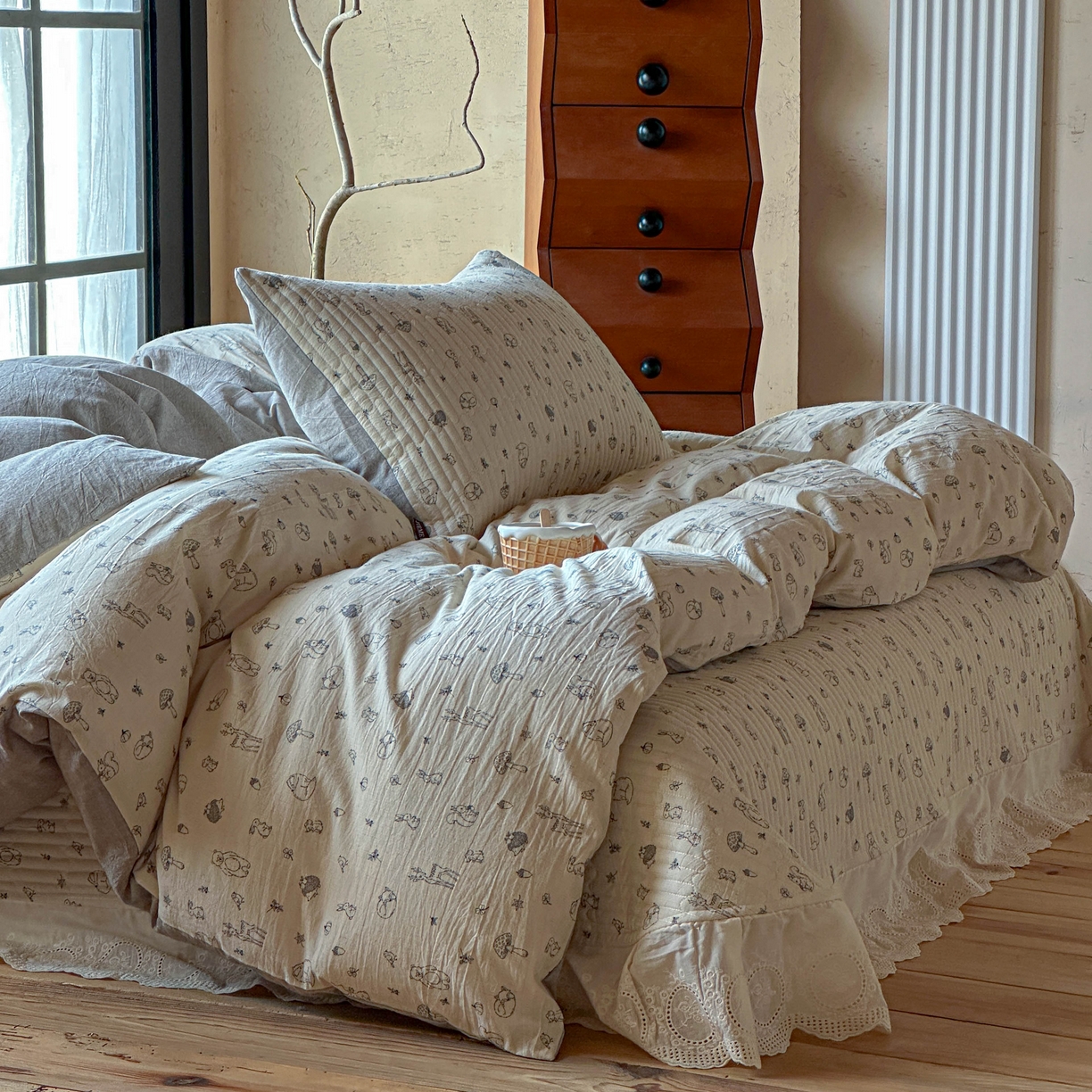 91家纺网 家纺一手货源 找家纺 孑寐家纺 2026新款亲肤舒适全棉棉麻单床盖床盖单件 奇妙森林