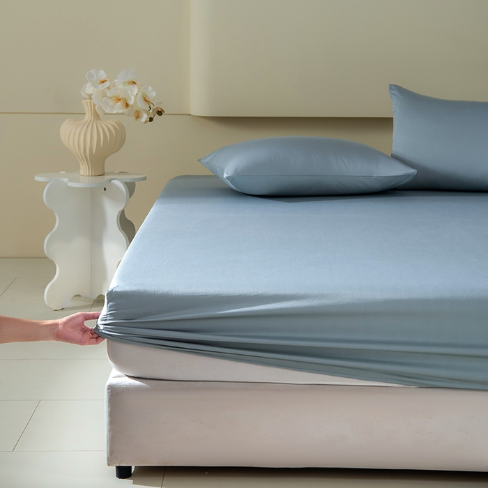 91家纺网 家纺一手货源 找家纺 佳汐蓝家纺 2026春夏新款贡缎长绒棉纯棉单床笠 床笠单件 清澈蓝