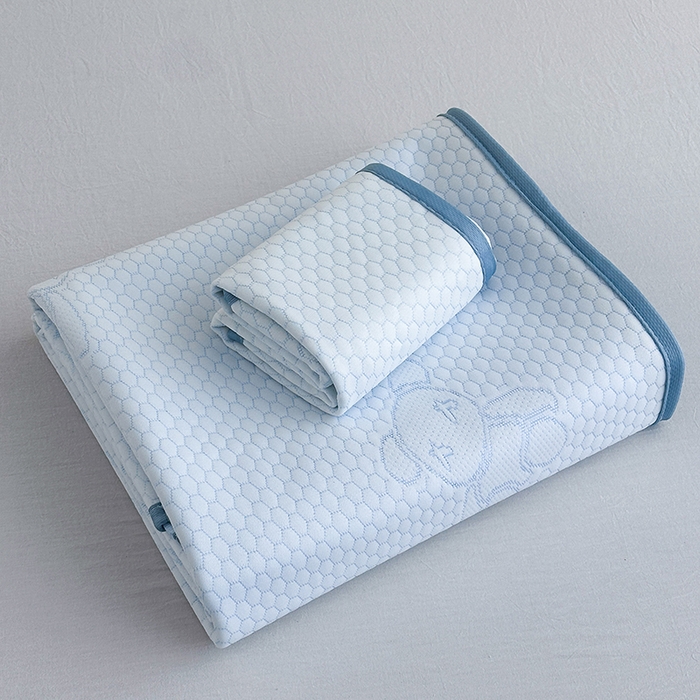 91家纺网 家纺一手货源 找家纺 七里香 2026新款提花冰豆豆床裙款凉席三件套四件套 床裙款蝴蝶结-蓝