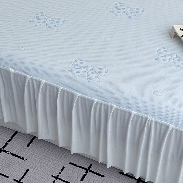 91家纺网 家纺一手货源 找家纺 七里香 2026新款提花冰豆豆床裙款凉席三件套四件套 床裙款蝴蝶结-蓝